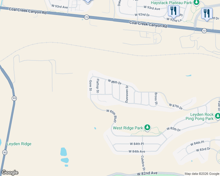 map of restaurants, bars, coffee shops, grocery stores, and more near 8840 Flagstaff Street in Arvada