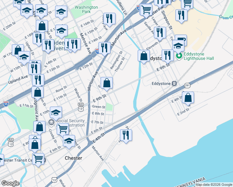 map of restaurants, bars, coffee shops, grocery stores, and more near 851 Elsinore Place in Chester