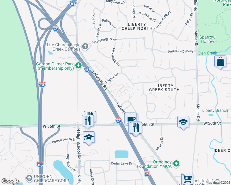 map of restaurants, bars, coffee shops, grocery stores, and more near 5773 Saint Marcel Lane in Indianapolis