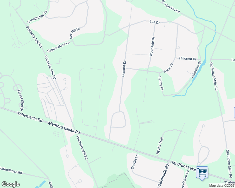 map of restaurants, bars, coffee shops, grocery stores, and more near 77 Summit Drive in Tabernacle