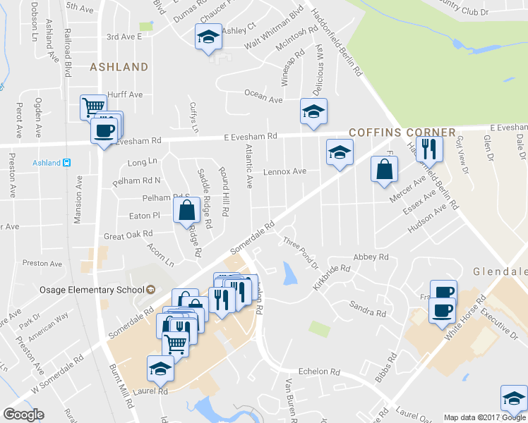 map of restaurants, bars, coffee shops, grocery stores, and more near 200 Passaic Avenue in Voorhees Township