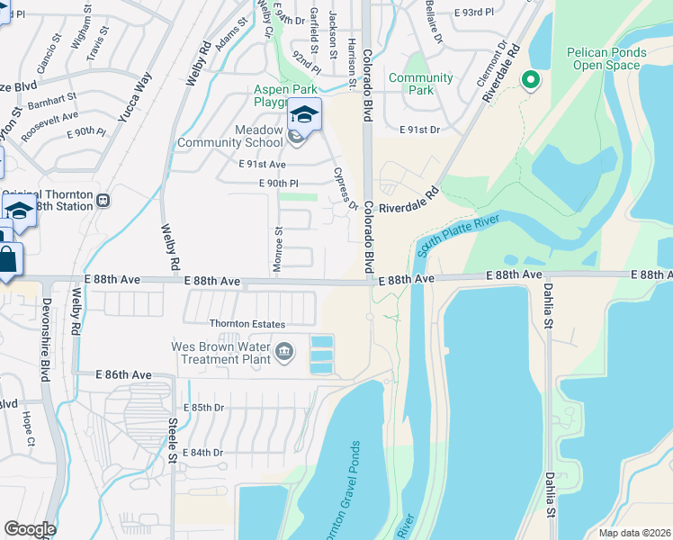 map of restaurants, bars, coffee shops, grocery stores, and more near 8813 Colorado Boulevard in Thornton