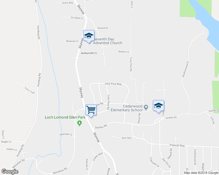 map of restaurants, bars, coffee shops, grocery stores, and more near 15088 Twin Pine Road in Magalia