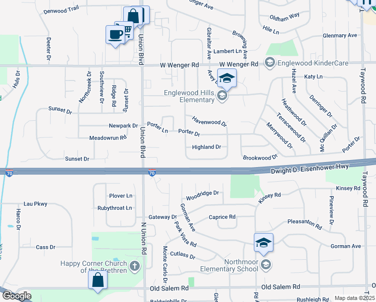 map of restaurants, bars, coffee shops, grocery stores, and more near 323 Highland Dr in Englewood