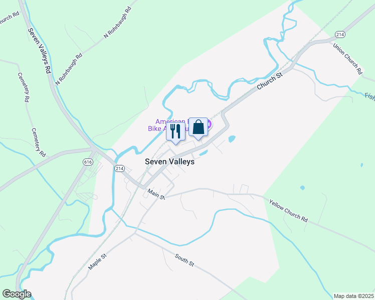 map of restaurants, bars, coffee shops, grocery stores, and more near 85 Church Street in Seven Valleys