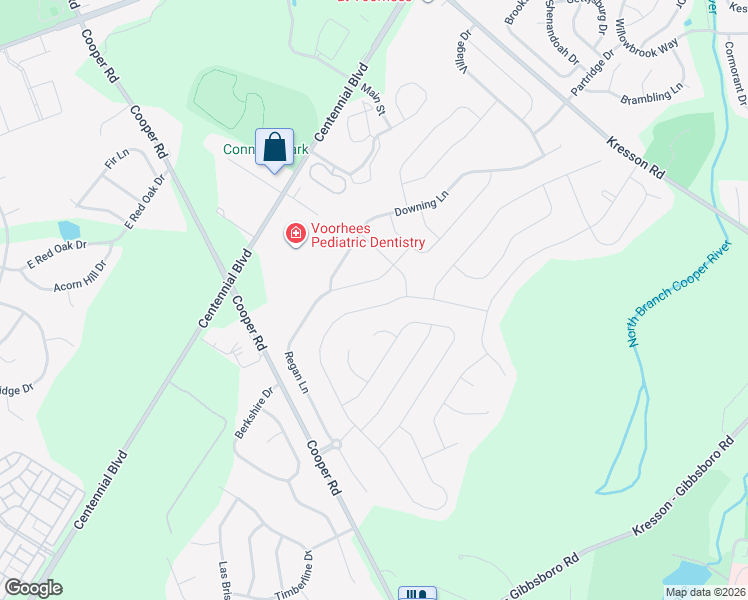 map of restaurants, bars, coffee shops, grocery stores, and more near 105 Bunning Drive in Voorhees Township