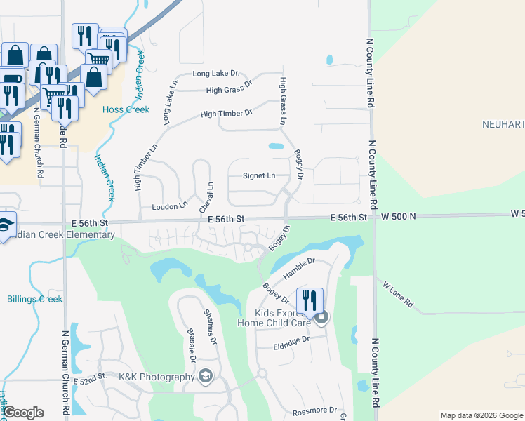 map of restaurants, bars, coffee shops, grocery stores, and more near 11623 Congressional Lane in Indianapolis