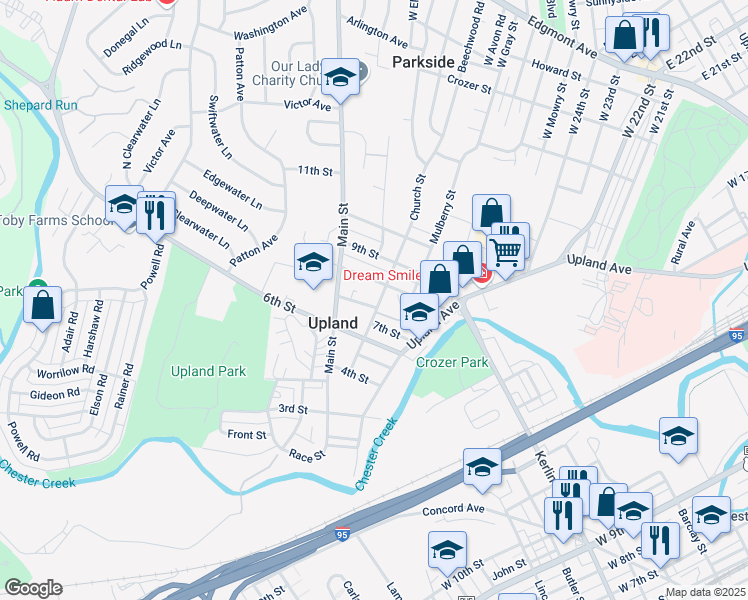 map of restaurants, bars, coffee shops, grocery stores, and more near 28 Church Street in Brookhaven