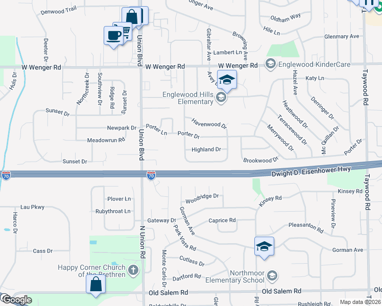 map of restaurants, bars, coffee shops, grocery stores, and more near 323 Highland Drive in Englewood