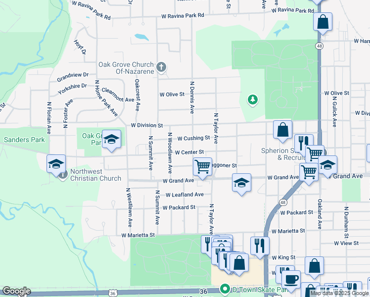 map of restaurants, bars, coffee shops, grocery stores, and more near 1710 West Center Street in Decatur