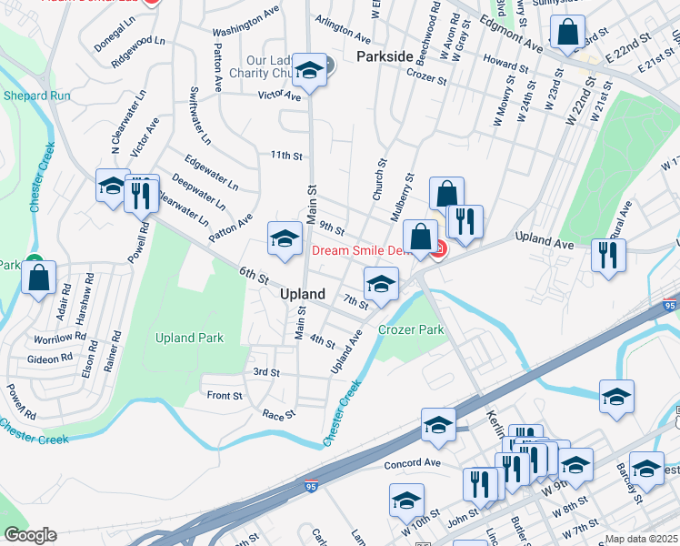 map of restaurants, bars, coffee shops, grocery stores, and more near 28 Church Street in Brookhaven