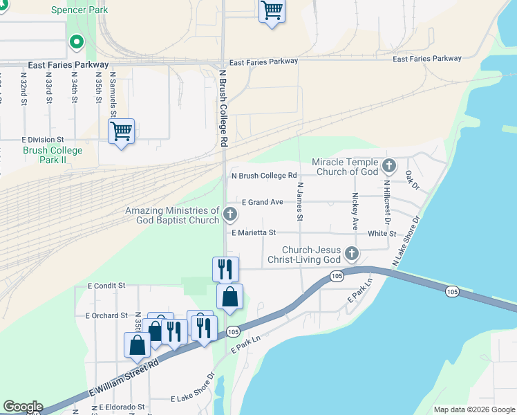 map of restaurants, bars, coffee shops, grocery stores, and more near 3901 East Grand Avenue in Decatur