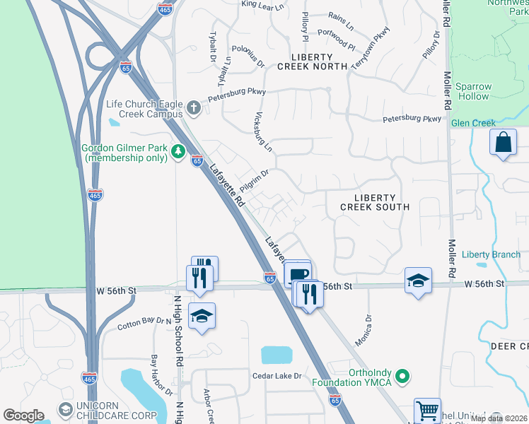 map of restaurants, bars, coffee shops, grocery stores, and more near 5922 Mornay Drive in Indianapolis