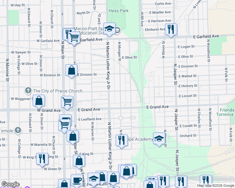 map of restaurants, bars, coffee shops, grocery stores, and more near 1435 North Morgan Street in Decatur