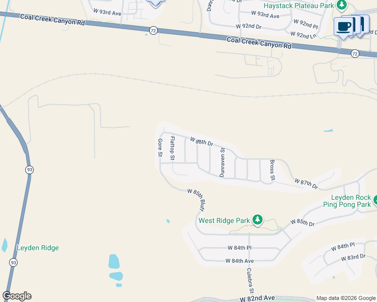 map of restaurants, bars, coffee shops, grocery stores, and more near 8840 Flagstaff Street in Arvada