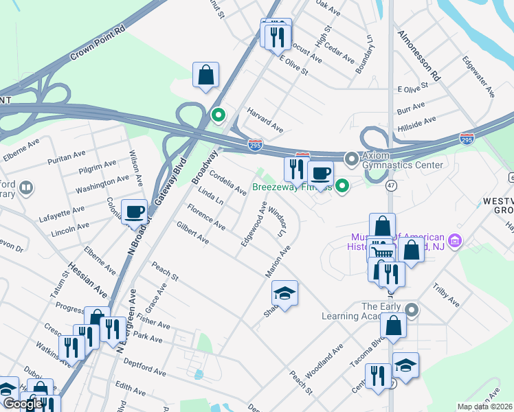 map of restaurants, bars, coffee shops, grocery stores, and more near 1310 Edgewood Avenue in Westville