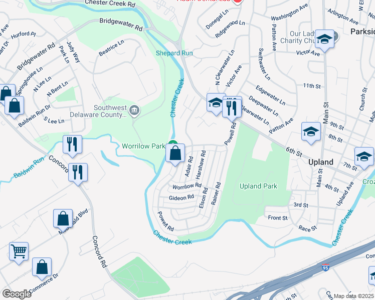 map of restaurants, bars, coffee shops, grocery stores, and more near 4010 Powell Road in Brookhaven