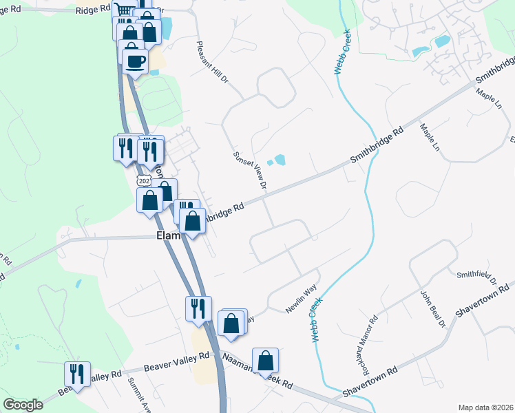 map of restaurants, bars, coffee shops, grocery stores, and more near 8 Leopard Run in Glen Mills