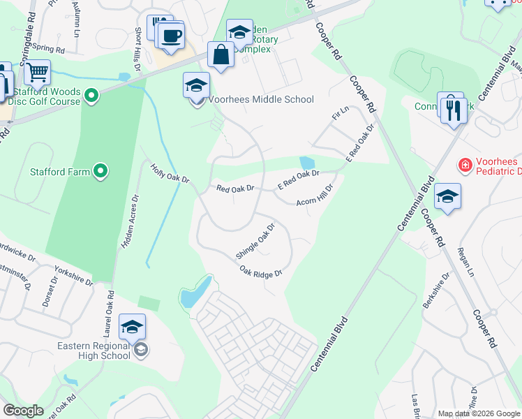 map of restaurants, bars, coffee shops, grocery stores, and more near 28 Holly Oak Drive in Voorhees Township