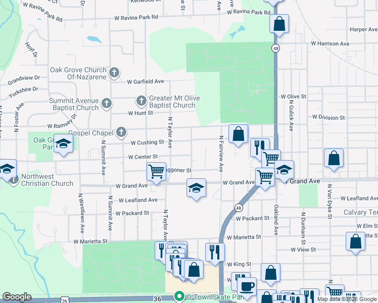 map of restaurants, bars, coffee shops, grocery stores, and more near 1500 West Center Street in Decatur