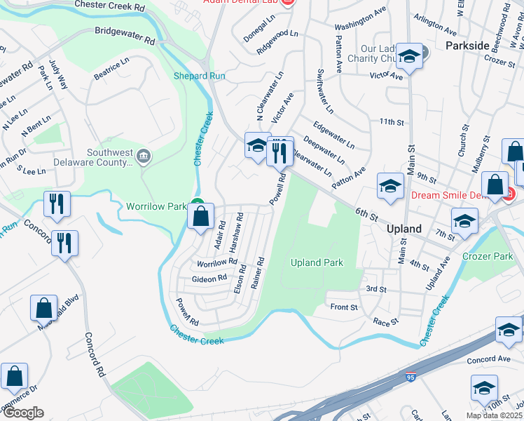 map of restaurants, bars, coffee shops, grocery stores, and more near 3718 Powell Road in Brookhaven