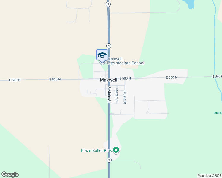 map of restaurants, bars, coffee shops, grocery stores, and more near 109 South Main Street in Maxwell