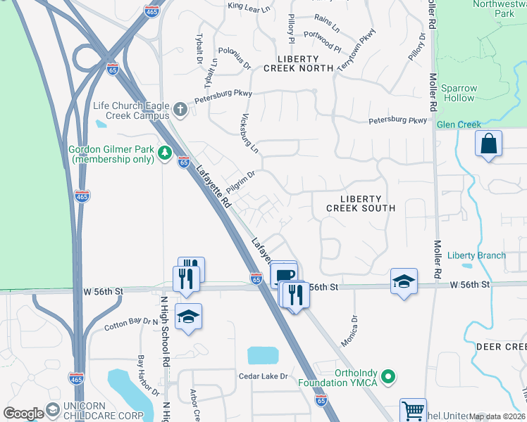 map of restaurants, bars, coffee shops, grocery stores, and more near 5922 Mornay Drive in Indianapolis