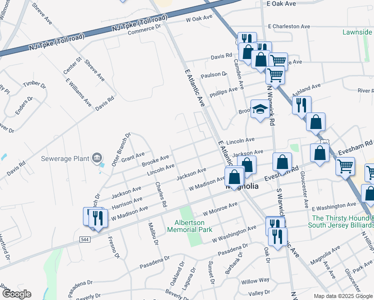 map of restaurants, bars, coffee shops, grocery stores, and more near 414 Brooke Avenue in Magnolia