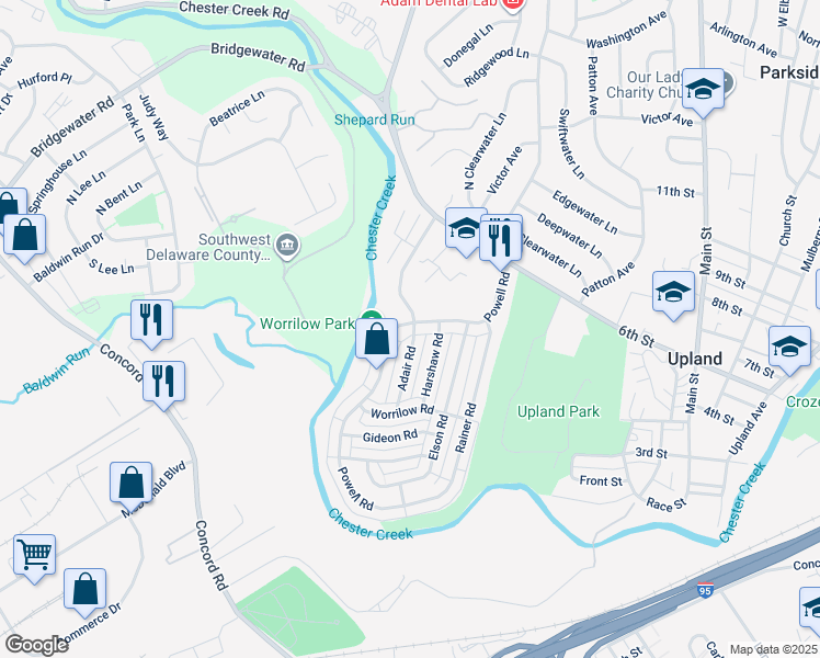 map of restaurants, bars, coffee shops, grocery stores, and more near 4004 Powell Road in Brookhaven