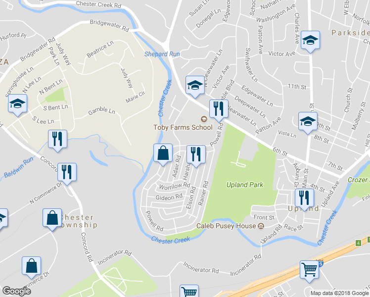 map of restaurants, bars, coffee shops, grocery stores, and more near 3914 Powell Road in Brookhaven