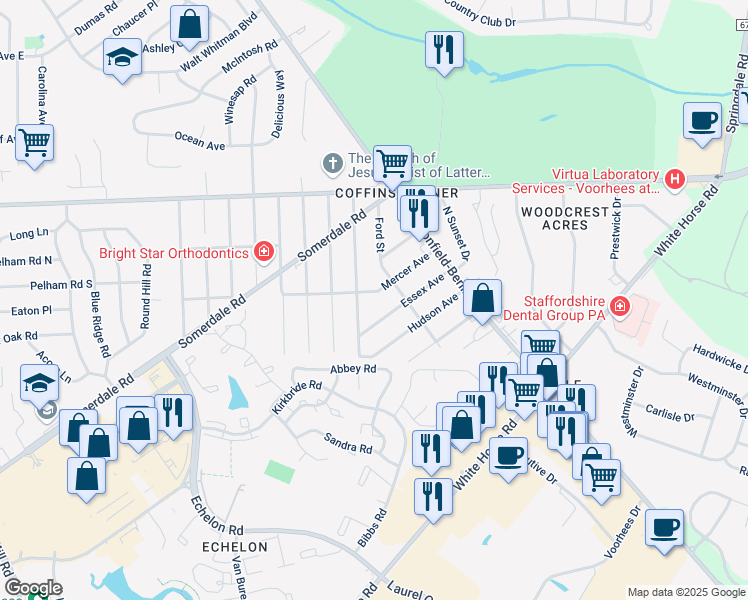 map of restaurants, bars, coffee shops, grocery stores, and more near 1009 Mercer Avenue in Voorhees Township