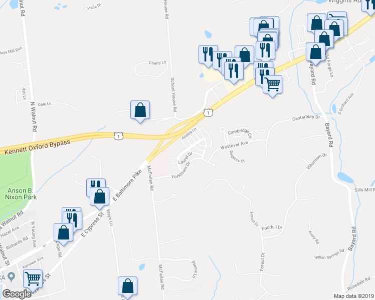 map of restaurants, bars, coffee shops, grocery stores, and more near 403 Megan Court in Kennett Square
