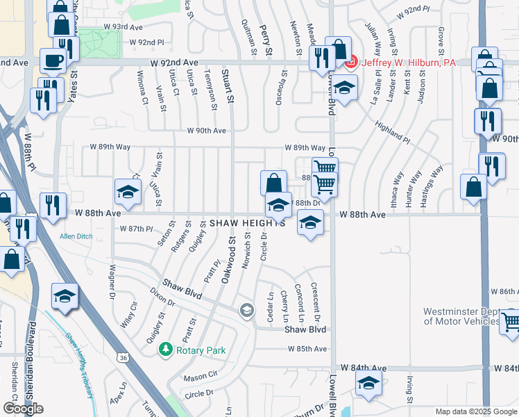 map of restaurants, bars, coffee shops, grocery stores, and more near in Shaw Heights
