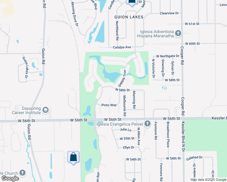 map of restaurants, bars, coffee shops, grocery stores, and more near 3621 West 58th Street in Indianapolis