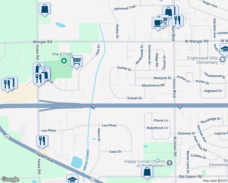 map of restaurants, bars, coffee shops, grocery stores, and more near 1019 Sunset Drive in Englewood