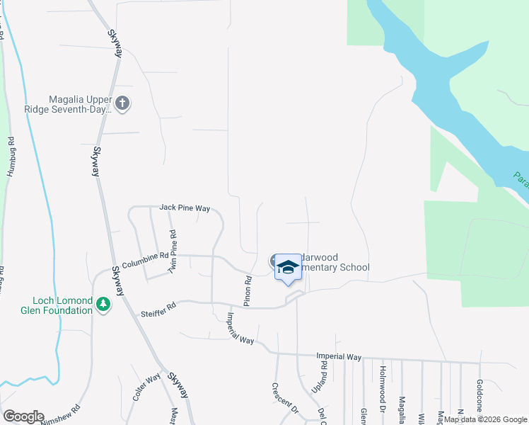 map of restaurants, bars, coffee shops, grocery stores, and more near 15076 Pinon Road in Magalia
