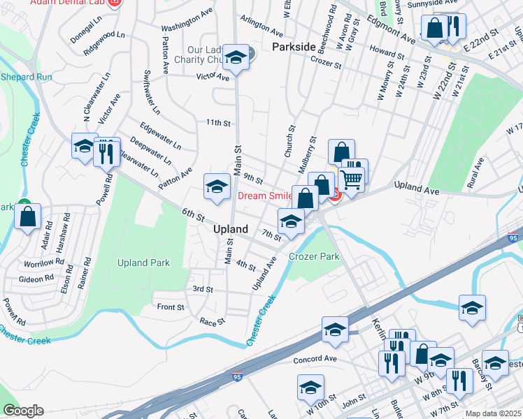 map of restaurants, bars, coffee shops, grocery stores, and more near 32 Church Street in Brookhaven