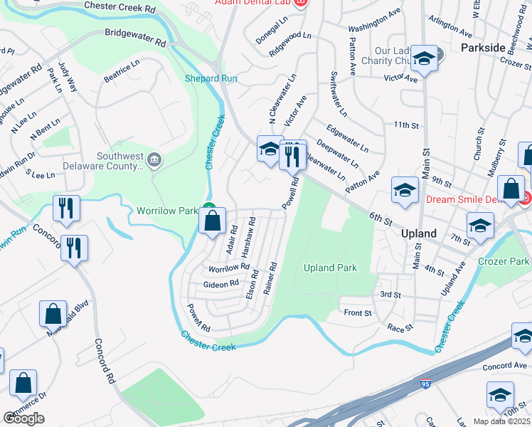 map of restaurants, bars, coffee shops, grocery stores, and more near 3806 Powell Road in Brookhaven