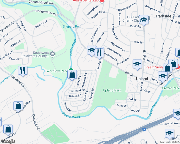 map of restaurants, bars, coffee shops, grocery stores, and more near 3806 Powell Road in Brookhaven