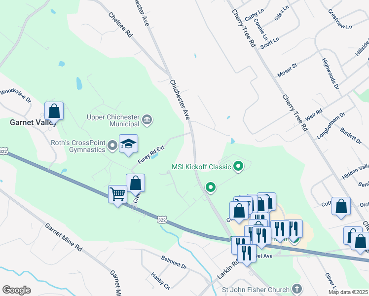 map of restaurants, bars, coffee shops, grocery stores, and more near 5210 Chichester Avenue in Upper Chichester