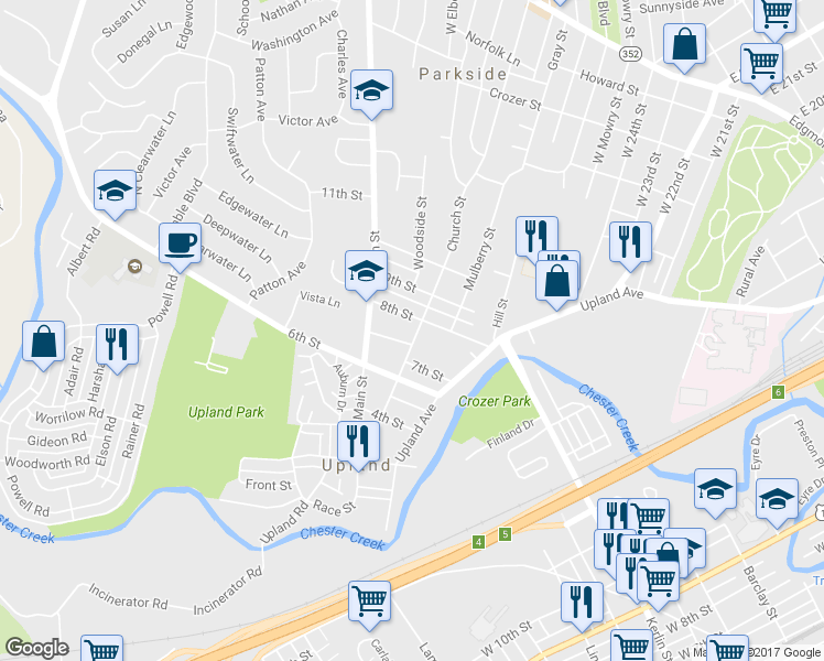map of restaurants, bars, coffee shops, grocery stores, and more near 32 Church Street in Brookhaven