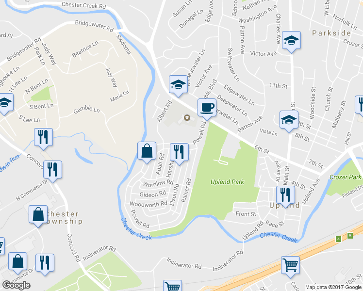 map of restaurants, bars, coffee shops, grocery stores, and more near 3810 Powell Road in Brookhaven