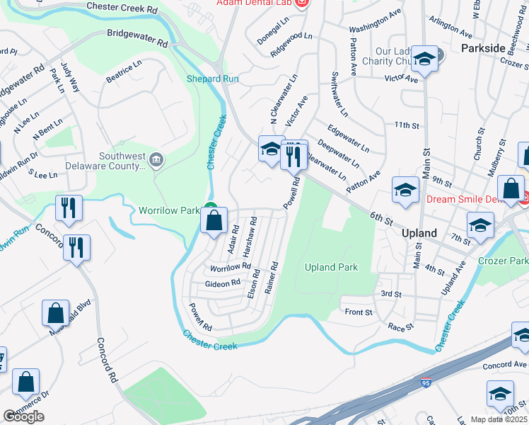 map of restaurants, bars, coffee shops, grocery stores, and more near 3810 Powell Road in Brookhaven