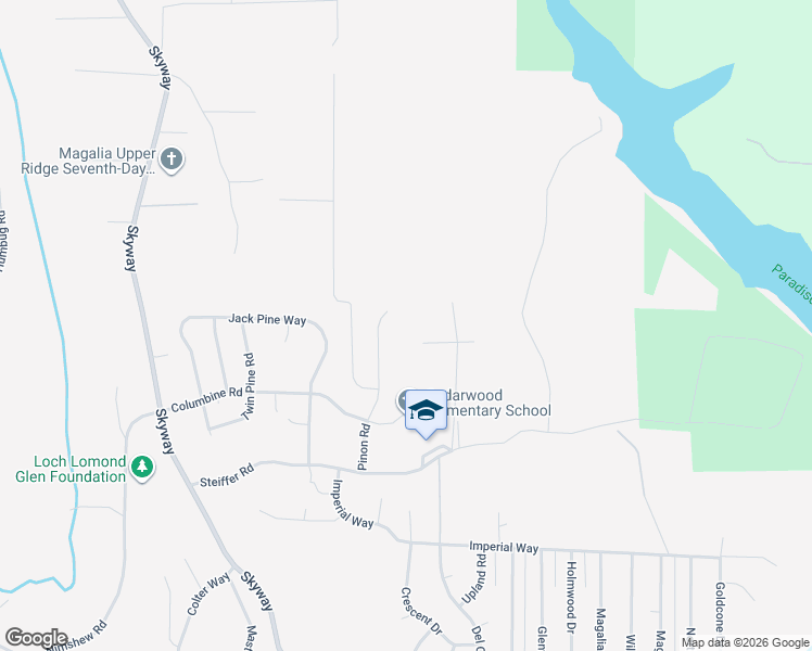 map of restaurants, bars, coffee shops, grocery stores, and more near 15076 Pinon Road in Magalia