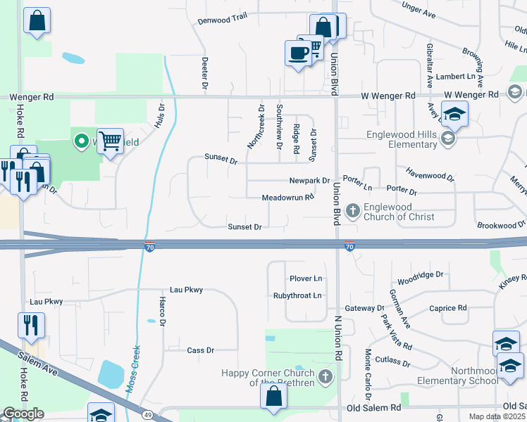 map of restaurants, bars, coffee shops, grocery stores, and more near 1005 Greenob Drive in Englewood