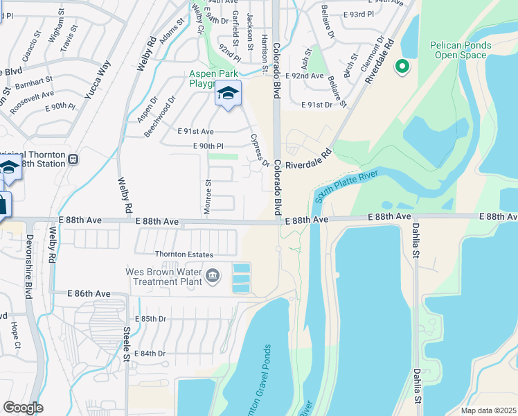 map of restaurants, bars, coffee shops, grocery stores, and more near 8813 Colorado Boulevard in Thornton