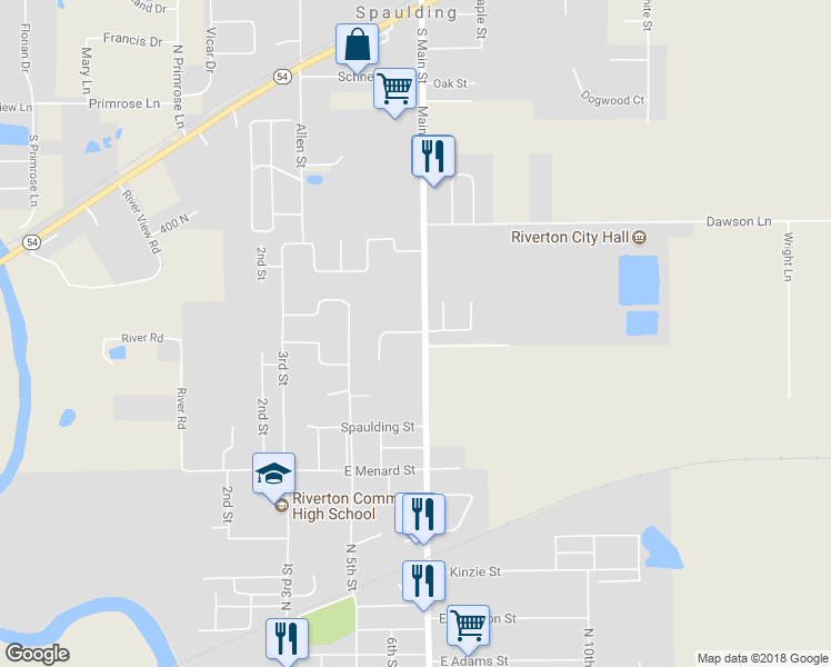 map of restaurants, bars, coffee shops, grocery stores, and more near 2 Brook Lane in Riverton