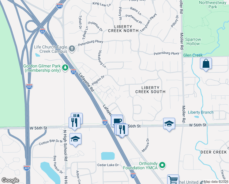map of restaurants, bars, coffee shops, grocery stores, and more near 5711 Carrousel Drive in Indianapolis