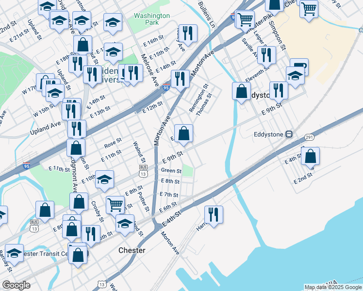 map of restaurants, bars, coffee shops, grocery stores, and more near 910 McDowell Avenue in Chester