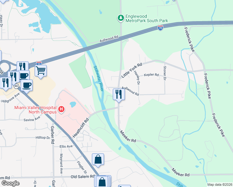 map of restaurants, bars, coffee shops, grocery stores, and more near 260 Armitage Street in Dayton